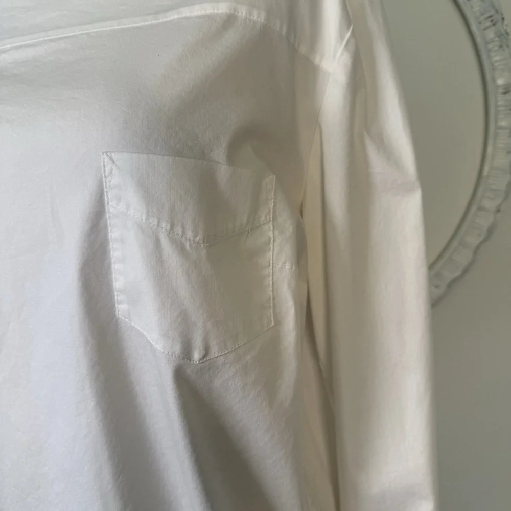 LOFT The Softened Shirt White Boatneck High Low Hem Blouse Women's Minimalist M